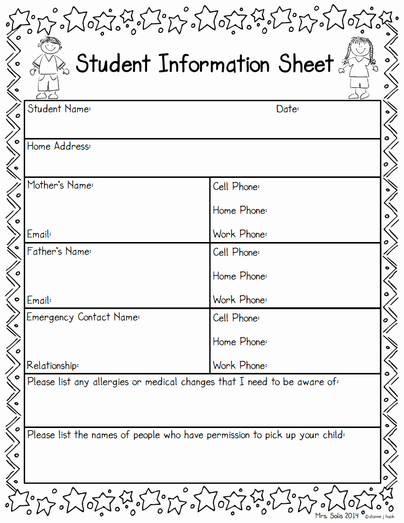 Personal Information form for Students Lovely Student Information Sheet Freebie Pdf