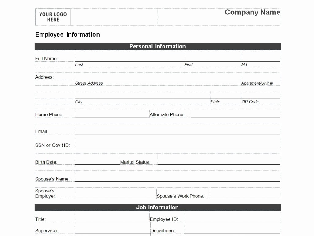 Personal Information form for Students Unique Employee Personal Information form Template