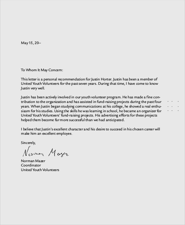 Personal Letter Of Recommendation Templates Best Of 8 Sample Personal Reference Letters