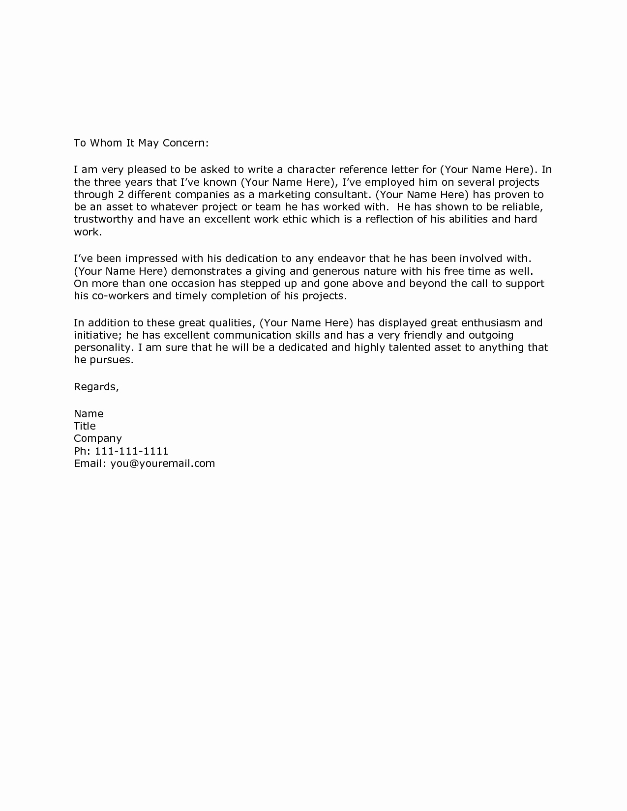 Personal Letter Of Recommendation Templates Inspirational Letter Personal Reference Letter