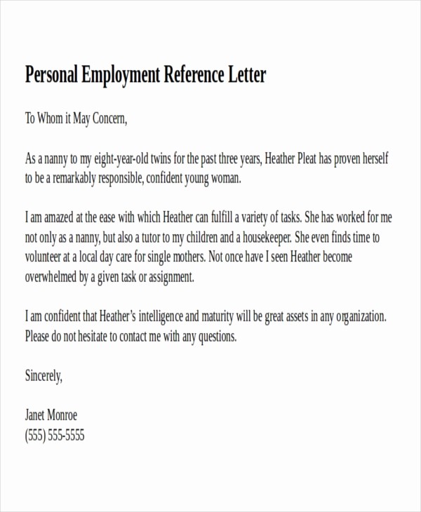 Personal Letter Of Recommendation Templates Unique 18 Reference Letter Template Free Sample Example