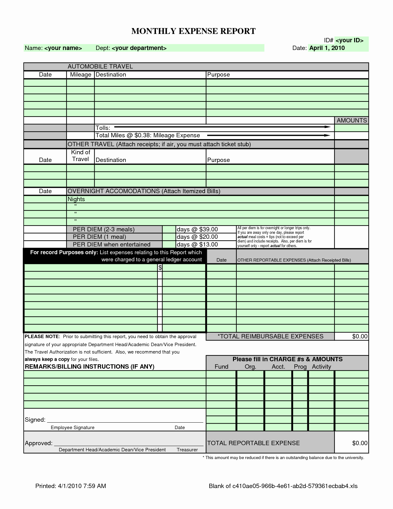 Personal Monthly Expense Report Template Inspirational Monthly Expense Report and Reimbursement form Sample