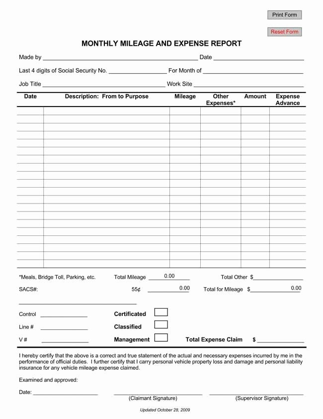 Personal Monthly Expense Report Template New 8 Printable Mileage Log Templates for Personal or