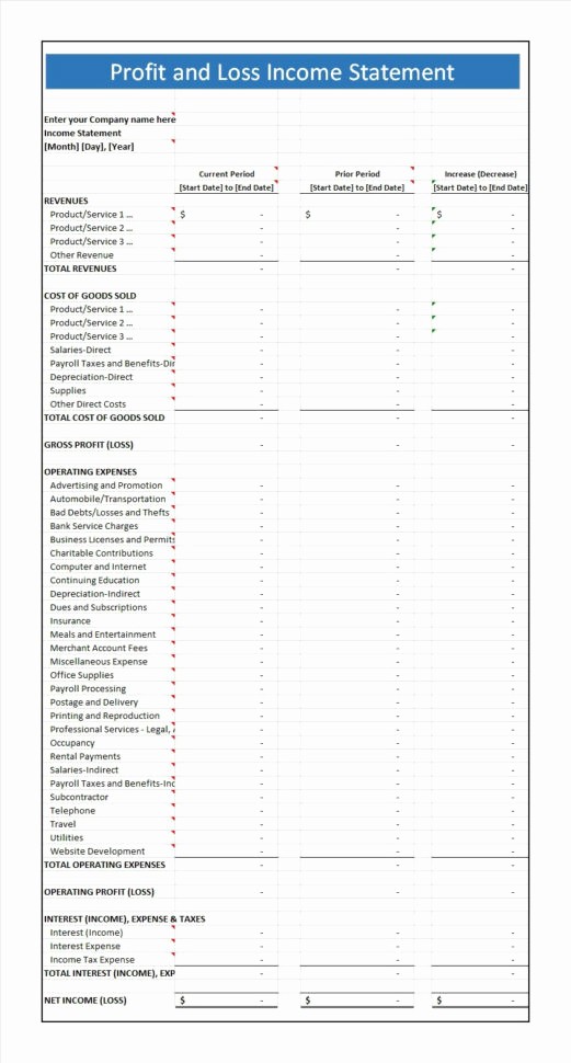 Personal P&amp;amp;l Template Awesome P&amp;l Spreadsheet Inside Free Pl Statement Template