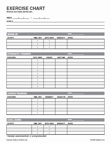 Personal Training Workout Log Template Awesome Free Exercise Chart Printable Exercise Chart Template