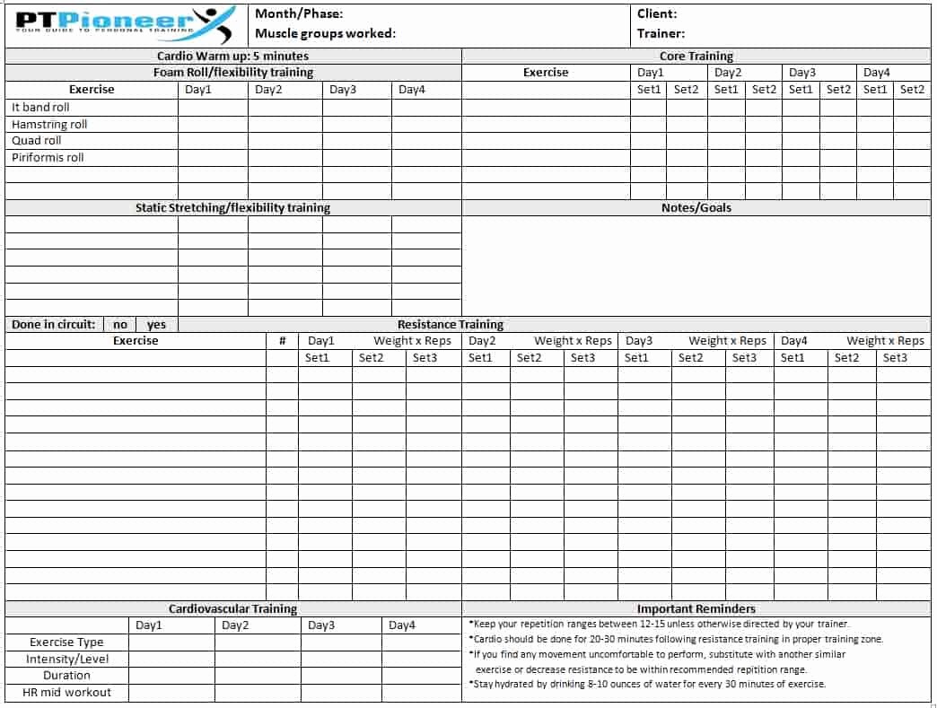 Personal Training Workout Log Template Awesome Workout Schedule Template Your Clients Will Love You