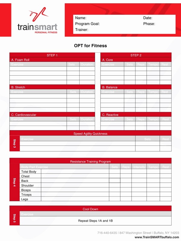 Personal Training Workout Log Template Beautiful Nasm Opt Template Exercise Prescription