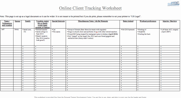 Personal Training Workout Log Template Elegant Personal Trainer Client Tracking Spreadsheet [download