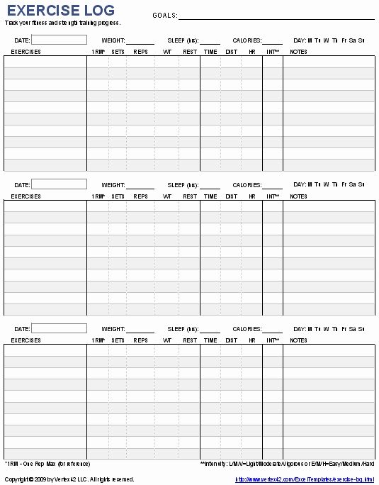 Personal Training Workout Log Template New Free Printable Exercise Log and Blank Exercise Log Template