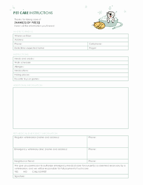 Pet Sitting Client Information form Awesome Pet Sitting form Template