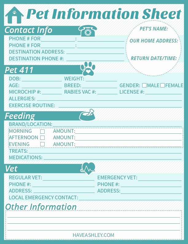 Pet Sitting Client Information form Fresh Free Printable Pet Sitter Info Sheet From Haveashley
