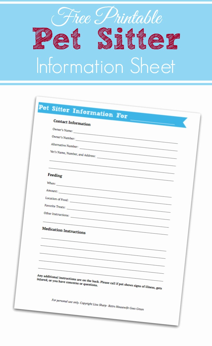 Pet Sitting Contract Template Free Best Of Pet Sitter Information Sheet Printable