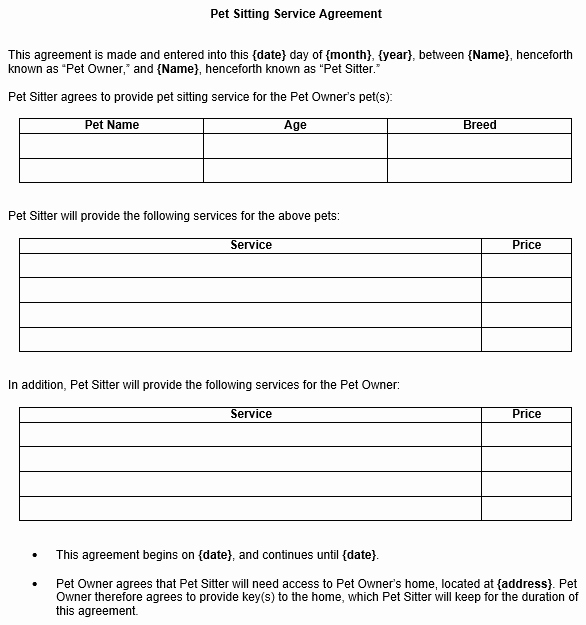Pet Sitting Contract Template Free Fresh Pet Sitting Contract Template