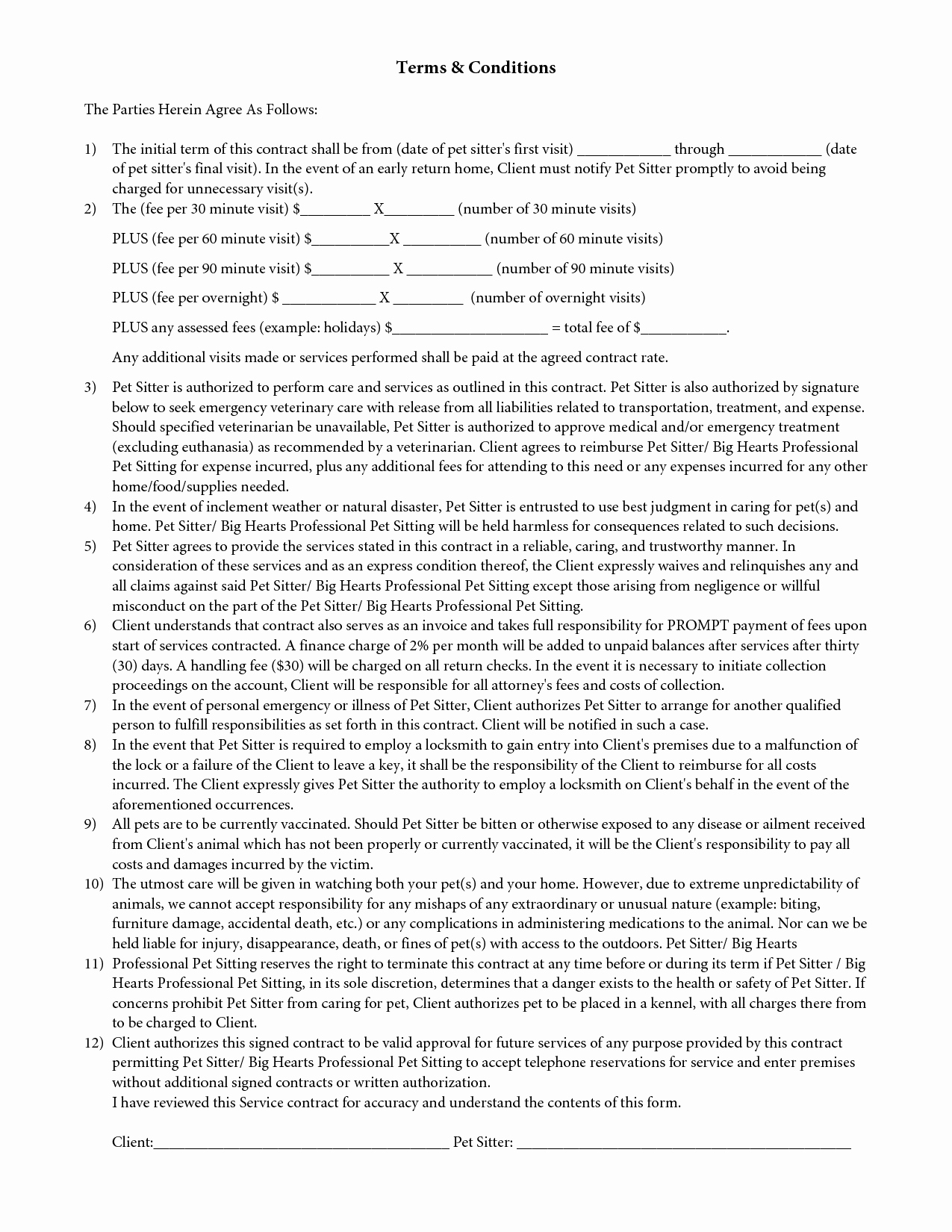 Pet Sitting Contract Template Free Inspirational 5 Best Of Pet Sitter Template Pet Sitting
