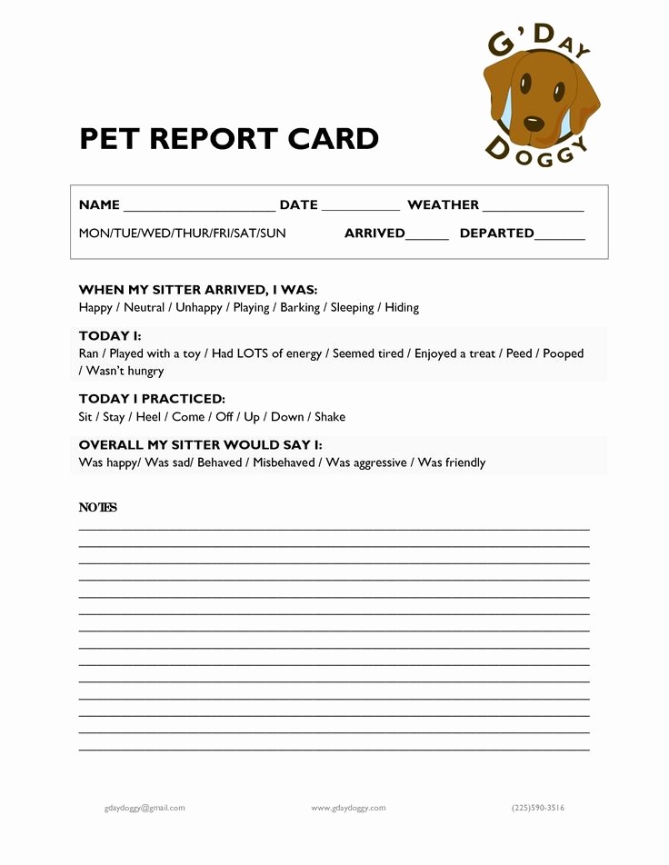 Pet Sitting Contract Template Free Inspirational Pet Report Card Munity Helpers Pinterest
