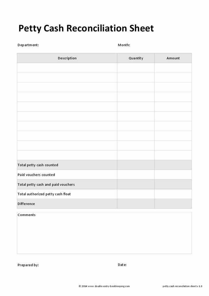 Petty Cash Balance Sheet Template Lovely Petty Cash Reconciliation Sheet Business forms