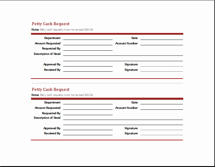 Petty Cash format In Excel Lovely Petty Cash Request Slip for Excel