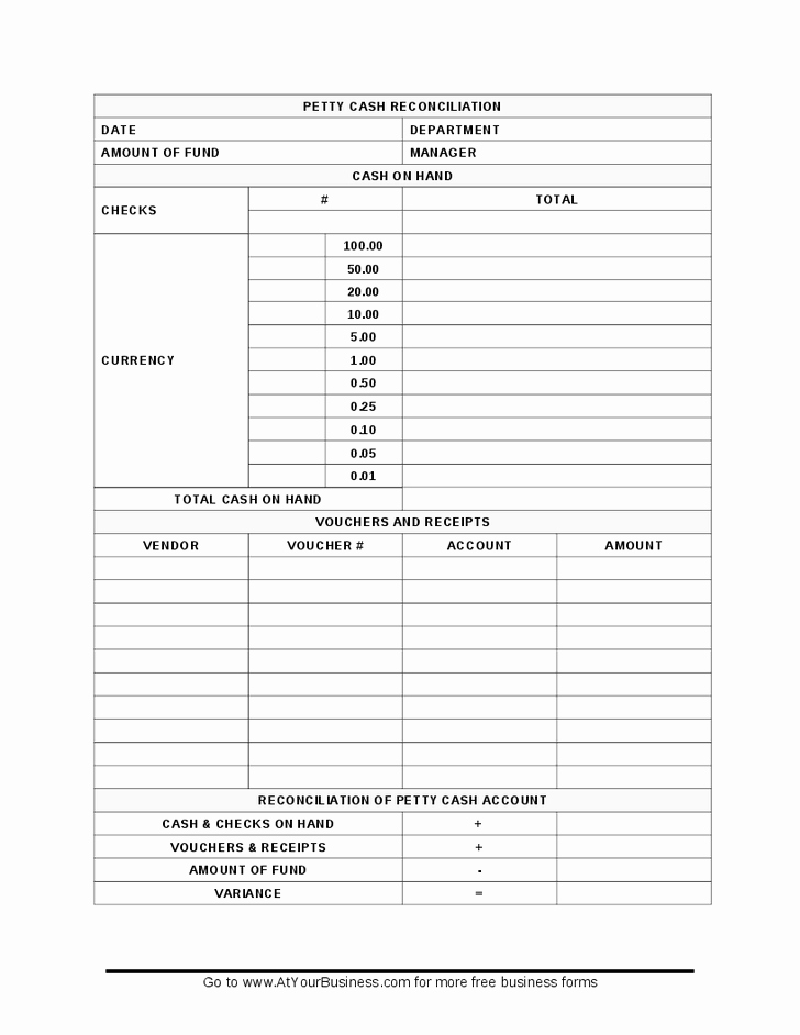 Petty Cash Reconciliation form Excel Luxury 29 Of Petty Cash Reconciliation form Template