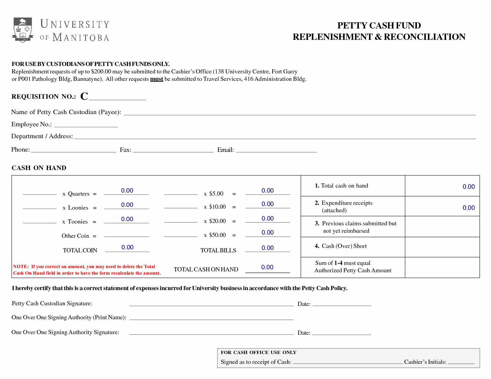 Petty Cash Reconciliation form Excel Unique Best S Of Petty Cash Replenishment form Template