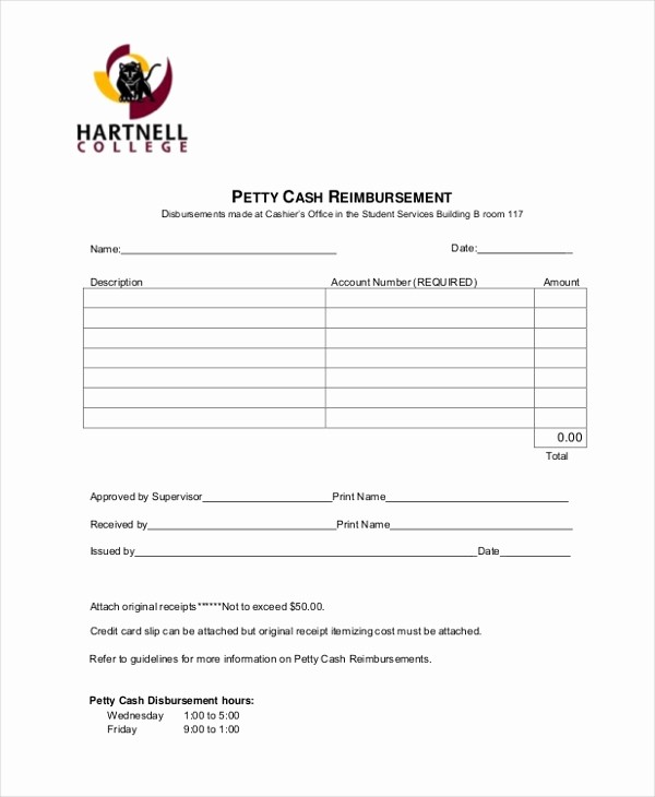 Petty Cash Request form Template Best Of Sample Petty Cash Reimbursement form 7 Free Documents