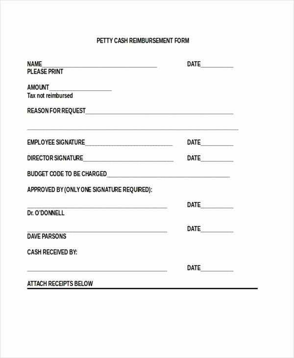 Petty Cash Request form Template Unique Sample Petty Cash Reimbursement form 7 Free Documents