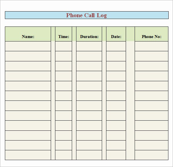 Phone Call Log Template Free New 8 Sample Printable Phone Log Templates