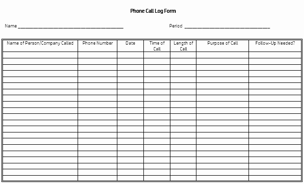 Phone Call Log Template Free Unique Printable Call Log Templates
