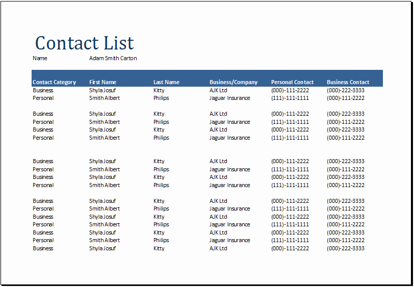 Phone List Template for Word Awesome 24 Free Contact List Templates In Word Excel Pdf