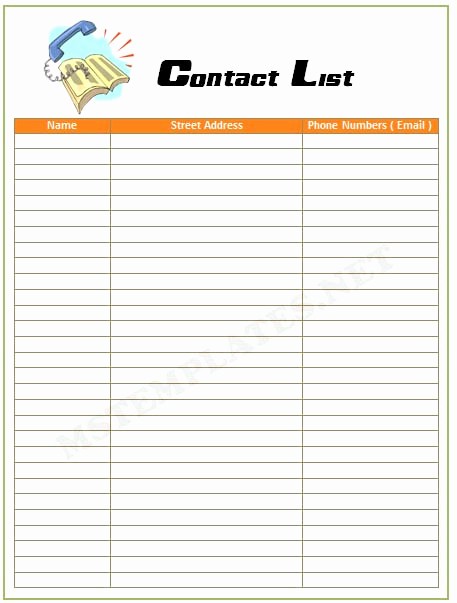 Phone List Template for Word Fresh Contact List Template