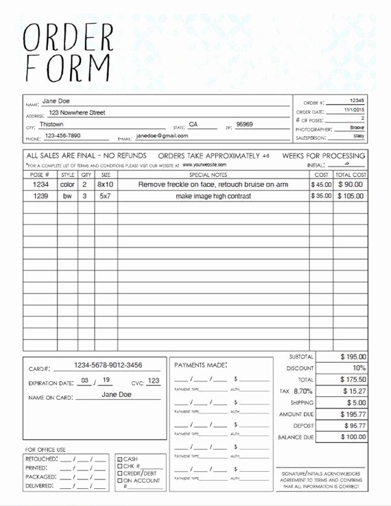 Photography order form Template Excel Best Of Graphy order form Template Excel – thedl
