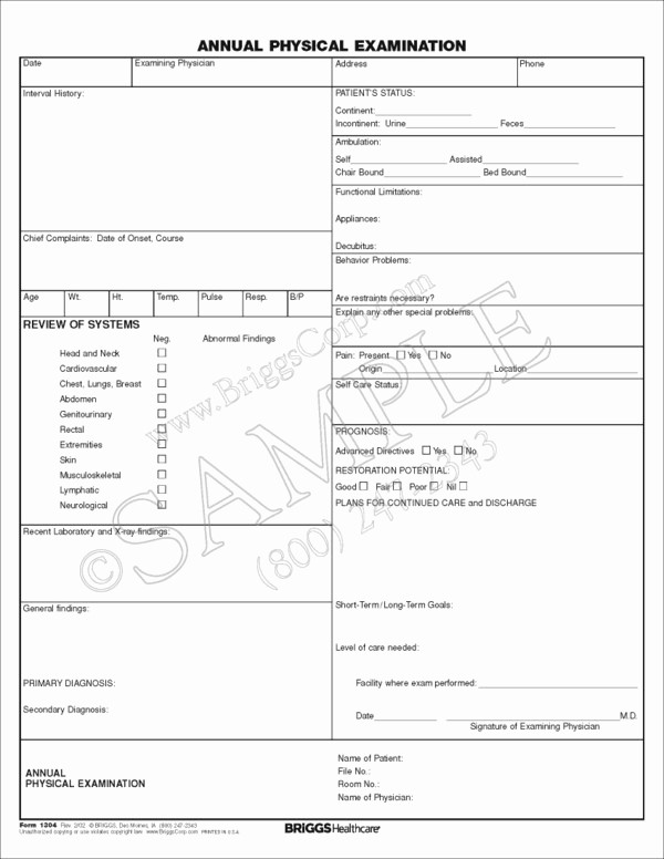 Physical Examination form for Work Awesome Annual Physical Examination form