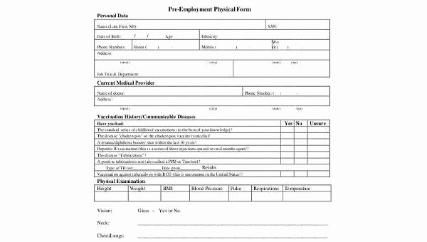 Physical Examination form for Work Best Of Sample Pre Employment Physical forms 7 Free Documents
