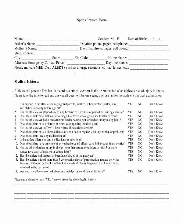 Physical Examination form for Work Elegant Sample Sports Physical form 9 Free Documents In Pdf Doc