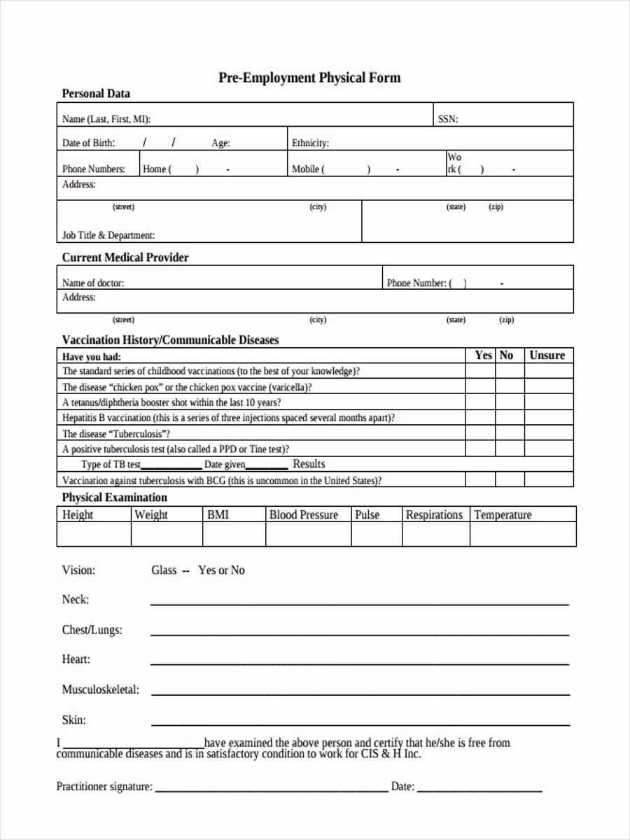 Physical Examination form for Work Fresh Printable Physical form 9 Free Documents In Word Pdf