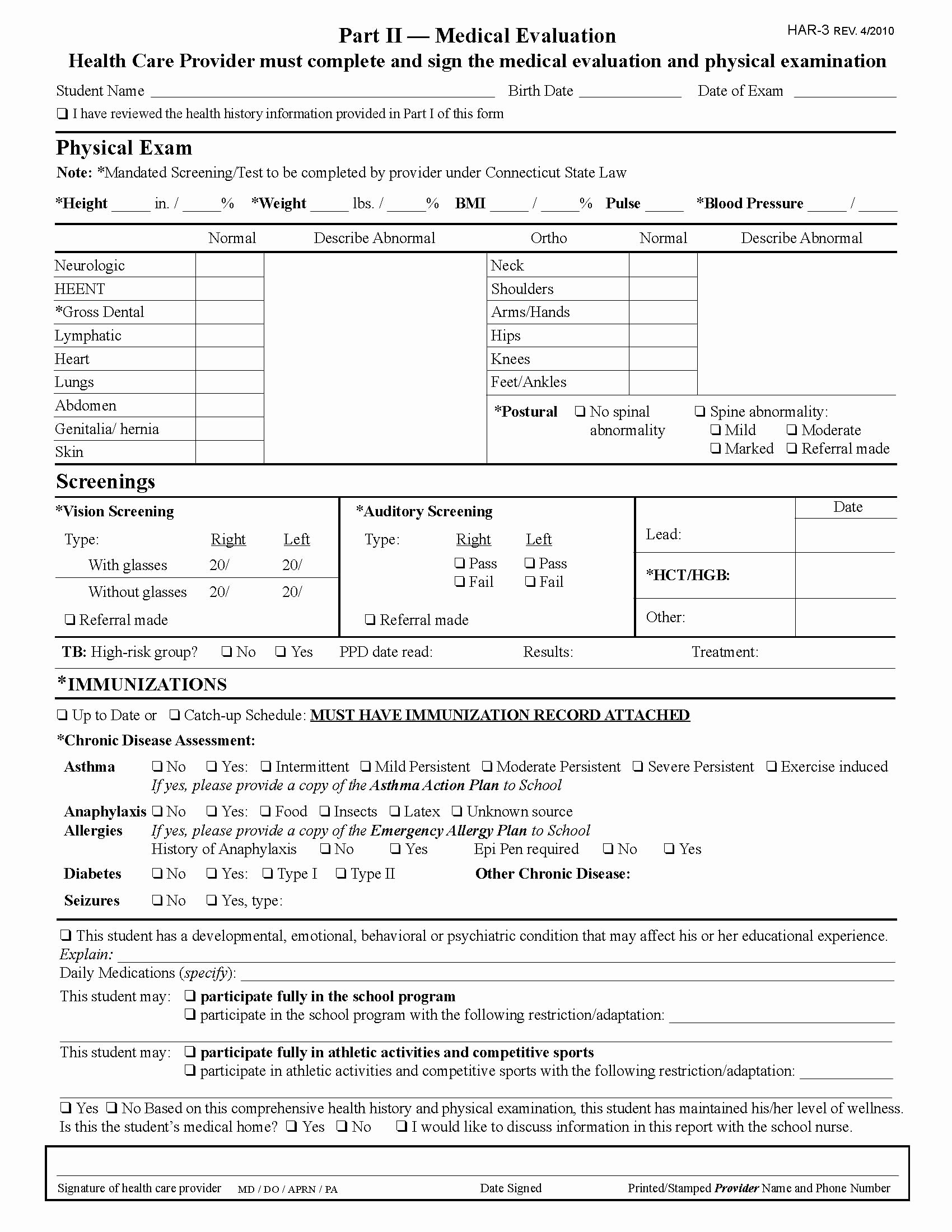 Physical Examination form for Work Inspirational Physical Examination form West Haven Board Of Education