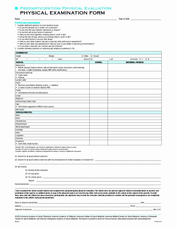 Physical Examination form for Work Inspirational Work Physical Exam Blank form Bing Images