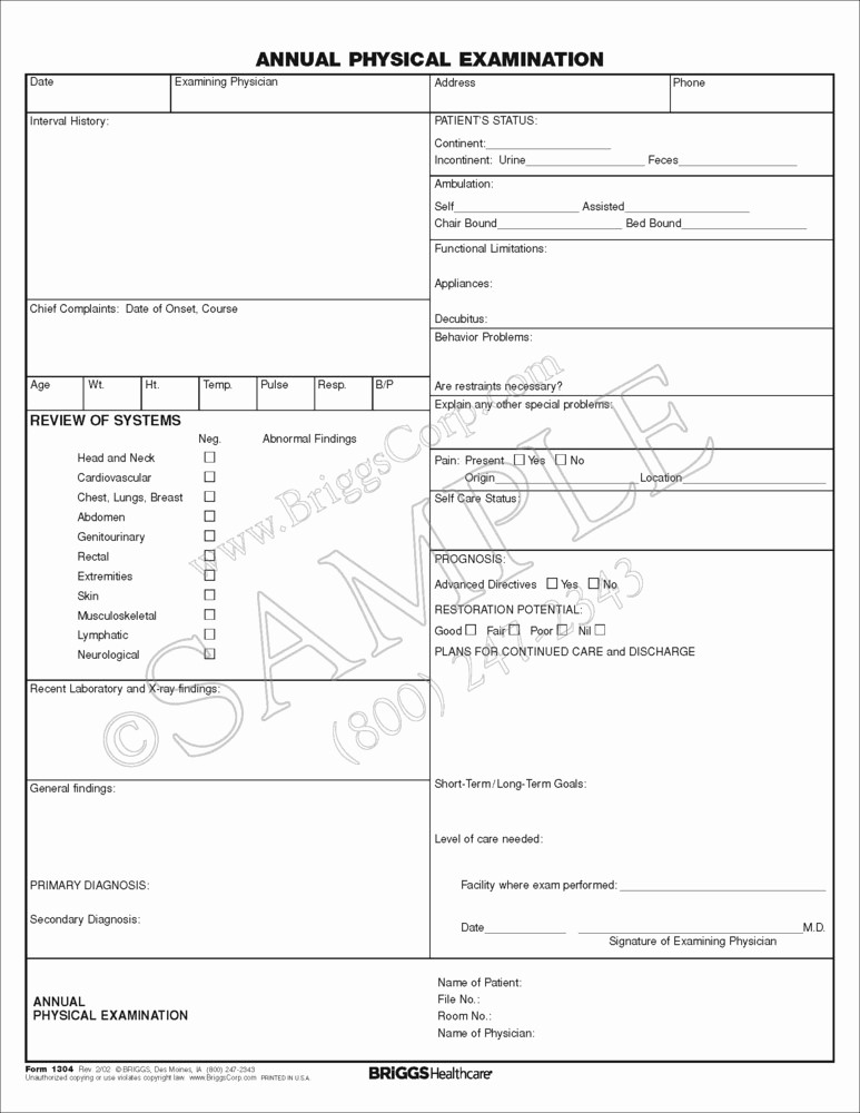 Physical Examination form for Work New Briggs Healthcare Annual Physical Examination form