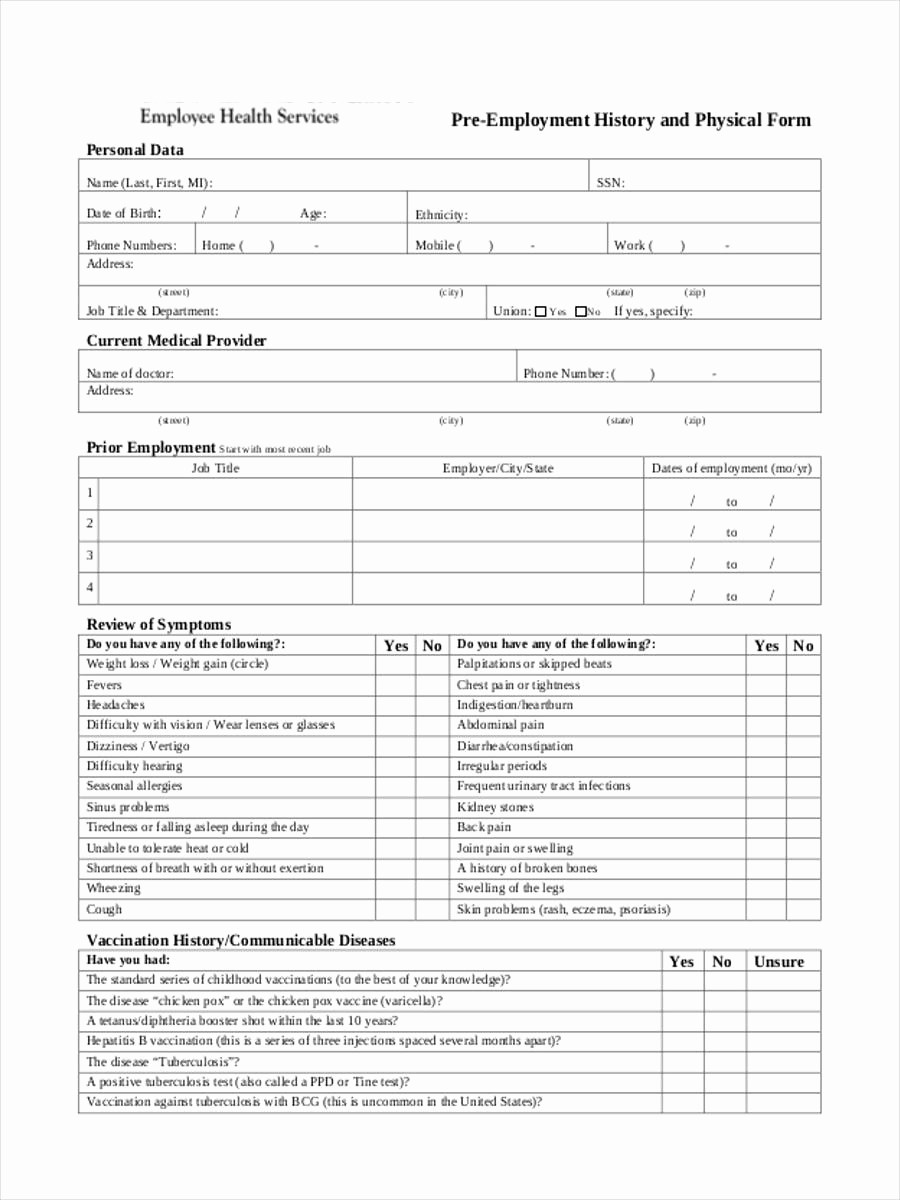 Physical Examination form for Work New Free Printable Medical Physical forms Kitchen and Living