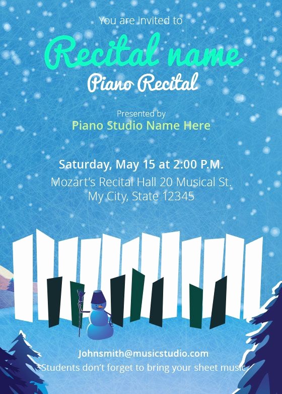 Piano Recital Program Template Free Awesome Winter Piano Recital Invitations
