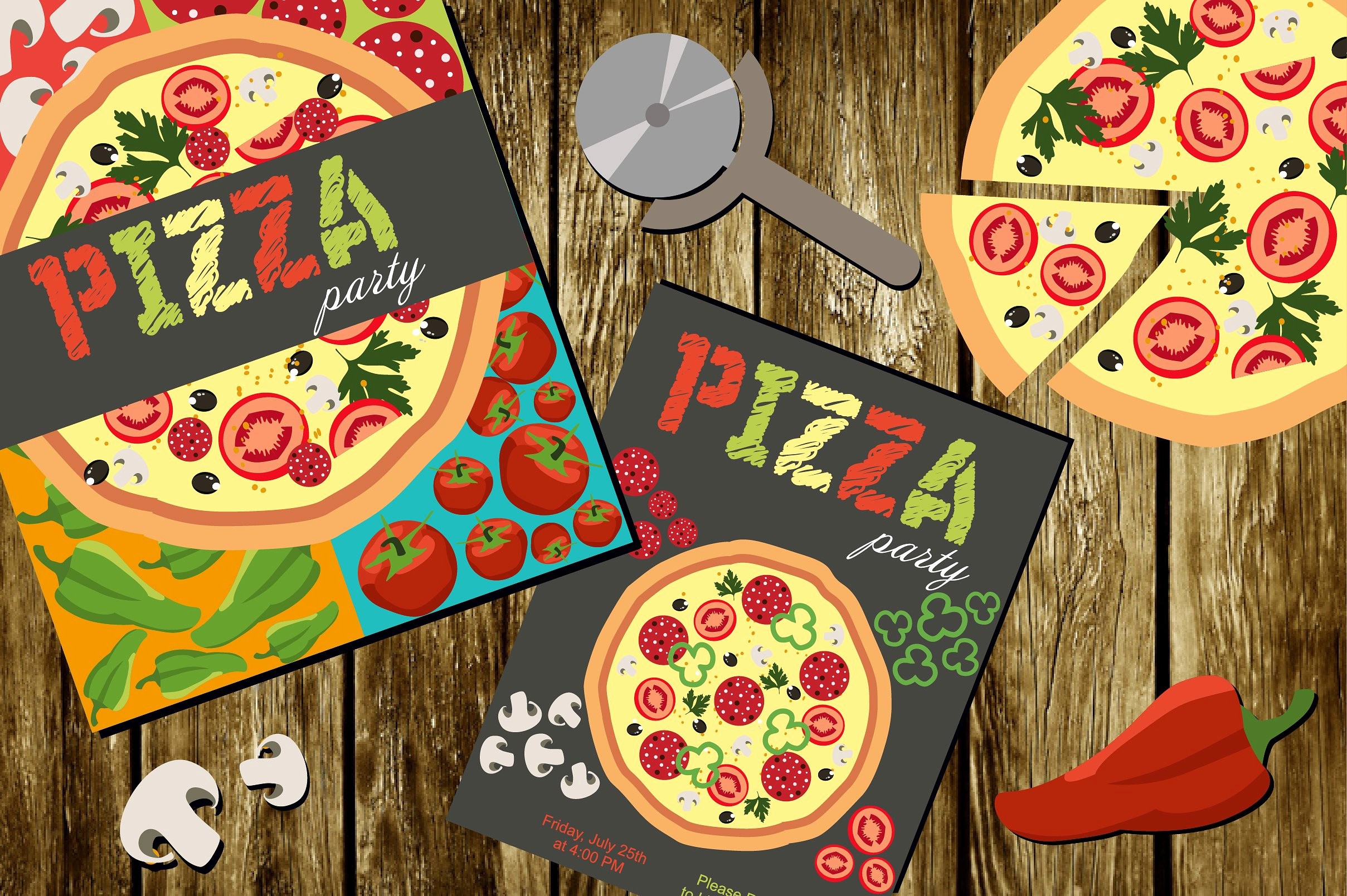 Pizza Party Flyer Template Free Unique Pizza Party Illustrations Creative Market