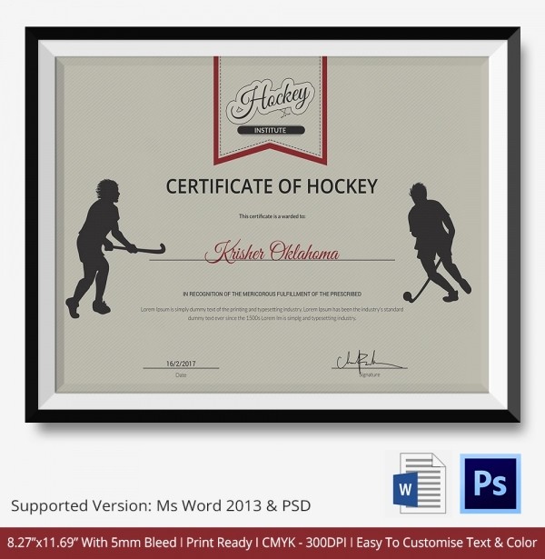 Player Of the Game Certificate Elegant Hockey Certificate Template 9 Free Word Pdf Documents