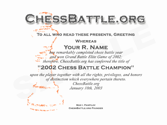Player Of the Game Certificate Unique Chessbattle Certificates