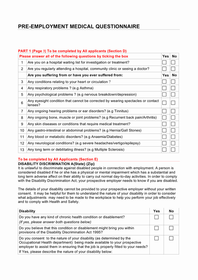 Pre Employment Physical form Template Awesome Pre Employment Medical form Template – Medical form Templates