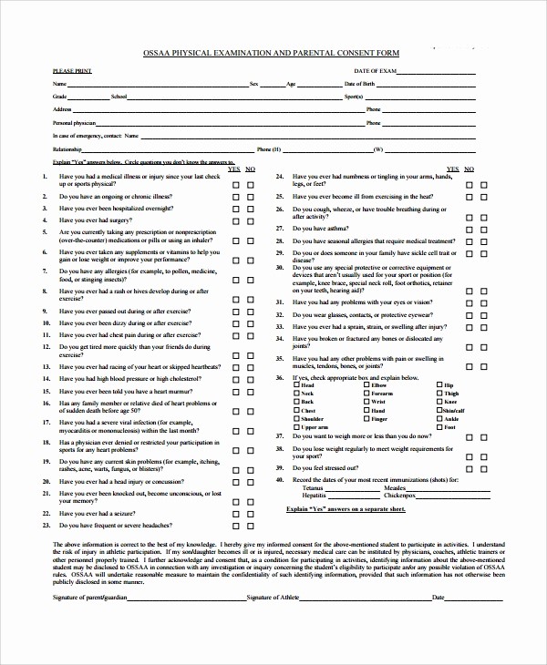Pre Employment Physical form Template Beautiful General Physical Exam form Bing Images
