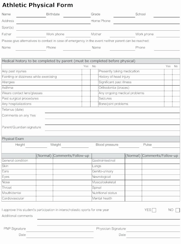 Pre Employment Physical form Template Lovely Plete Physical Exam Template Filename Blank History and