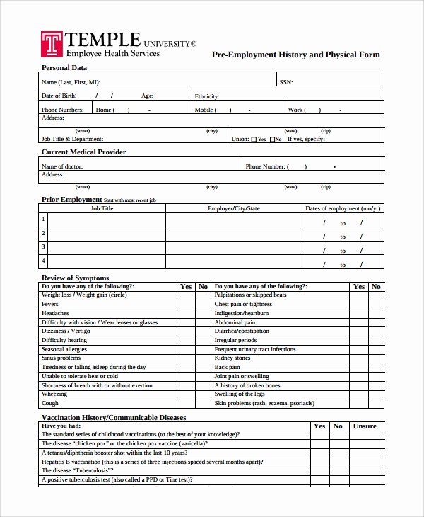 Pre Employment Physical form Template Luxury 9 Sample Physical Exam forms – Pdf