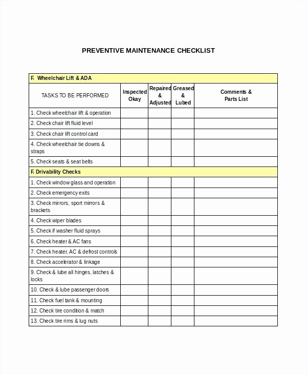 Preventive Maintenance Schedule Template Excel Best Of Maintenance Checklist Template Excel Preventative