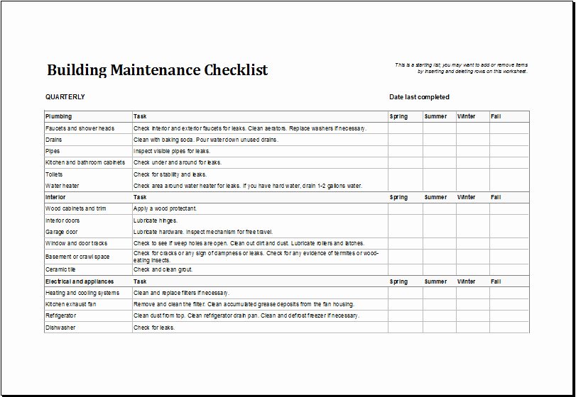 Preventive Maintenance Schedule Template Excel Elegant 7 Facility Maintenance Checklist Templates Excel Templates