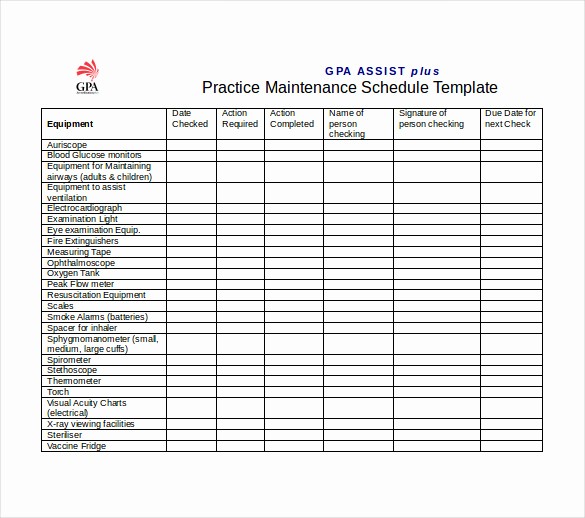 Preventive Maintenance Schedule Template Excel Lovely Equipment Maintenance Schedule Template Excel