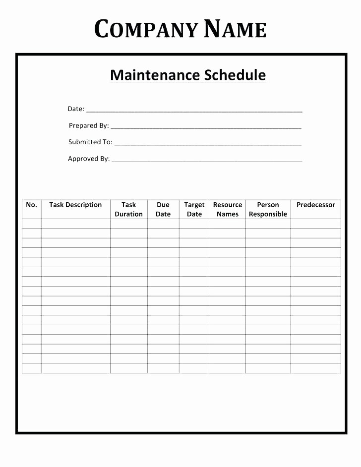 Preventive Maintenance Schedule Template Excel New Facilities Maintenance Schedule Template Puter